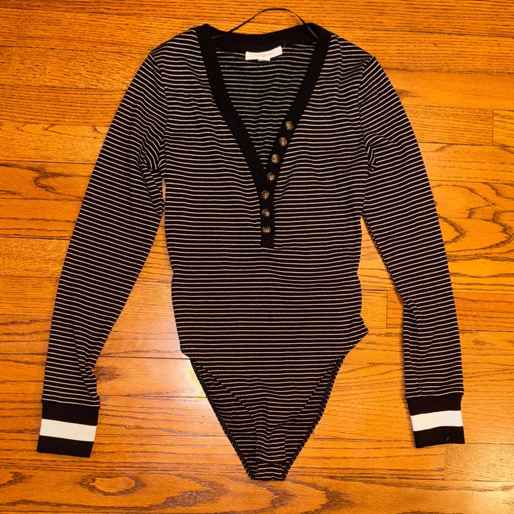 Striped Black and White Long Sleeve One-Piece Bodysuit